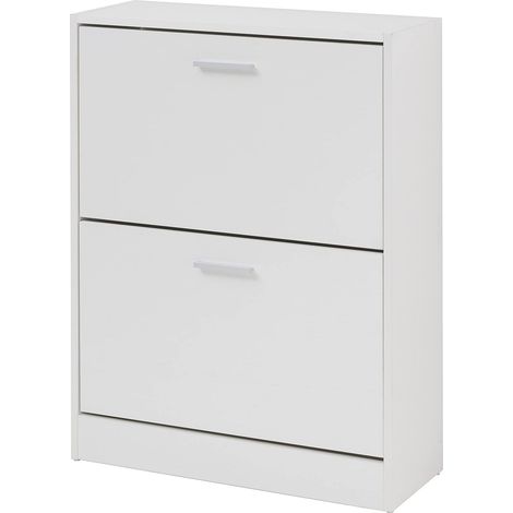 Baroni Home Scarpiera Salvaspazio Slim in Legno Melaminico da Ingresso. Portascarpe con Ante a Ribalta e Doppia Profondità (Bianca 2 Ante) (1/4)