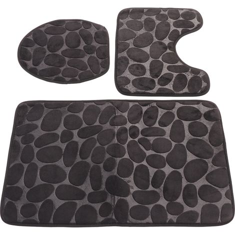 Ensemble de 3 tapis de bain en forme de U, tapis de toilette profilé, couvre-abattant, tapis de bain absorbant et antidérapant pour l'apprentissage de la propreté, pour enfants et adultes, noir (1/5)