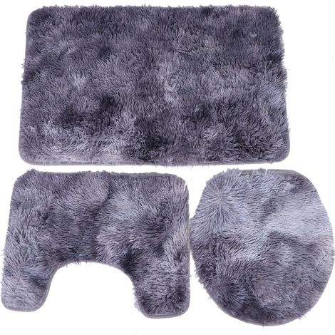 Ensemble de 3 tapis de bain antidérapants et doux pour couvercle de toilette, tapis de bain contour, décoration intérieure, violet (1/5)