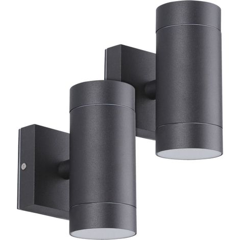 Arum Lighting – Lot de 2 appliques extérieures double faisceau noir – Fonte d'aluminium – IP54 – Base GU10 – Hauteur 143mm – Diamètre 65mm (1/5)