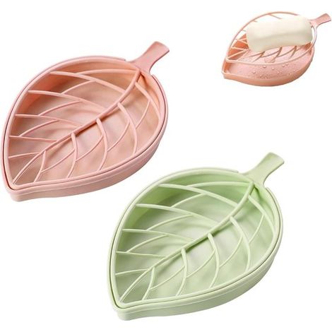Portasapone antiscivolo, portasapone in PP a forma di foglia, 2 pezzi, con vassoio raccogligocce, decorazione e accessori per la cucina (1/5)
