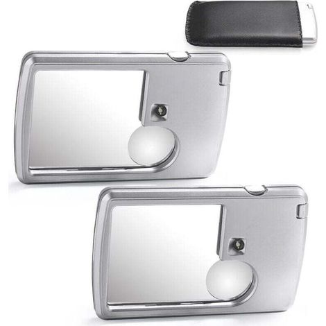 Lot de 2 loupes portatives 3X et 6X avec éclairage, type carte, pour la lecture, les menus, les voyages, les contrats, la maison (argent) (1/4)