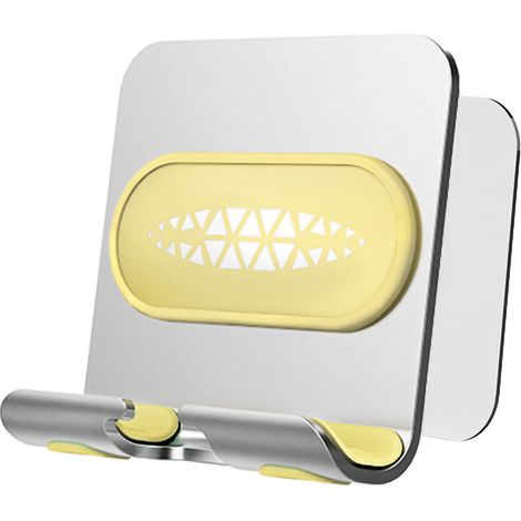 Support mural métallique réglable pour téléphone, sans perçage, idéal pour salle de bain, smartphones, tablettes et petits objets B10 [Argent Jaune] (1/5)