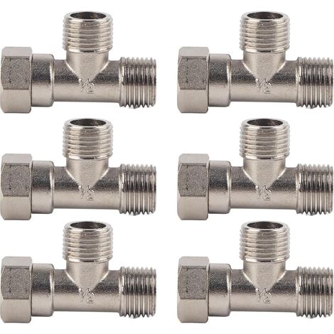 6 pièces connecteurs en T à 3 Voies, séparateur de Conduite d'eau de dérivation à 3 Voies en Acier Inoxydable à Filetage mâle et Femelle G1/2 (1/5)