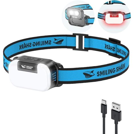 Stirnlampe TD-0151 LED USB-aufladbar Klappkopf-Stirnlampe mit Flutlicht und Spotlicht, weißem, warmweißem und rotem Licht, tragbar für Erwachsene und Kinder, Angeln, Camping, Wandern (1/5)