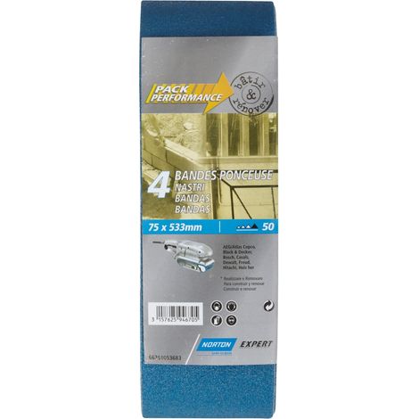Packung mit 4 NORTON Schleifbändern, 75 x 533 mm, Körnung 50 NORTON