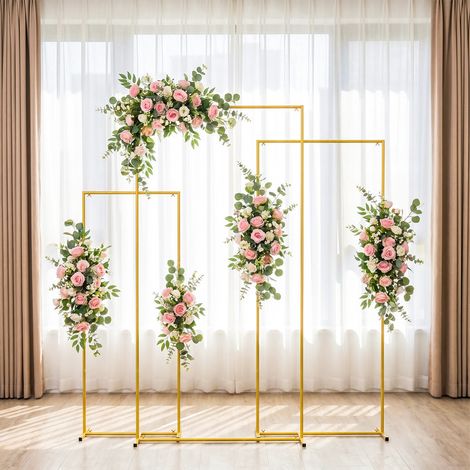 WILITTO Lot de 3 Support d'arche métallique, Forme d'arche carrée, Utilisé pour décorer les ballons, les fleurs, le tulle, les guirlandes et s lumineuses LED, 2 mètres + 1,8 mètre + 1,5 mètre, Doré (1/5)