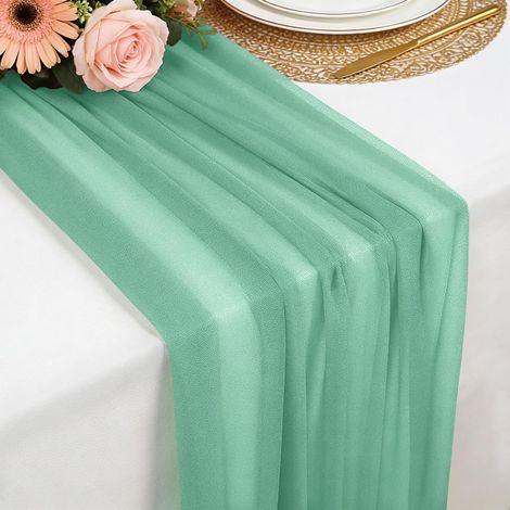 Chemin de table mousseline vert menthe 77x300 cm, doux et élégant pour mariage bohème, fête, baptême, baby shower ou cuisine. (1/5)