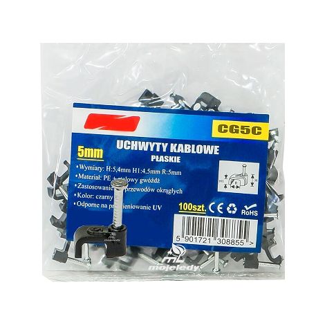 Soporte plano para cables, color negro, 4.5/5, 100 unidades, CG5C (1/2)
