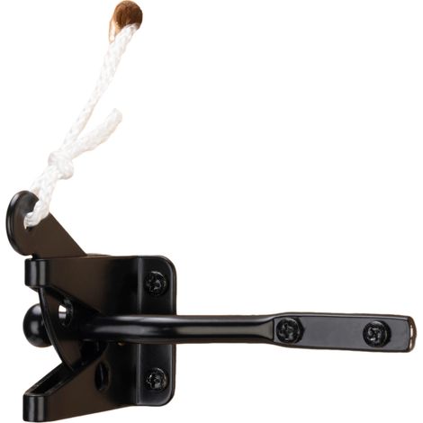 Lot de 2 loquets de portail robustes à verrouillage automatique, avec levier à gravité, fixations plus longues et cordelette, pour clôture en bois et porte, noir (1/5)