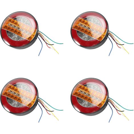 Lot de 4 feux arrière dynamiques LED 4 pouces pour remorque, camion, voiture, bateau, bus, 24 V, forme ronde type hamburger (1/5)