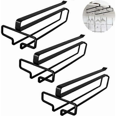 Support verres vin suspendu 3 pices, support verres vin sous l&39armoire, support verres pied suspendu sans perage, support verres en mtal pour c (1/5)