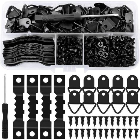 Kit Accroche Tableau 251 Pièces - Crochets Muraux et Attaches Cadres avec Vis Triangulaires et Dents de Scie - Noir (1/5)