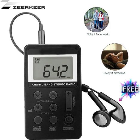 Radio Portable AM FM - Écran LCD - Batterie Rechargeable - Casque Inclus - Pour Marche Jogging Camping - Noir