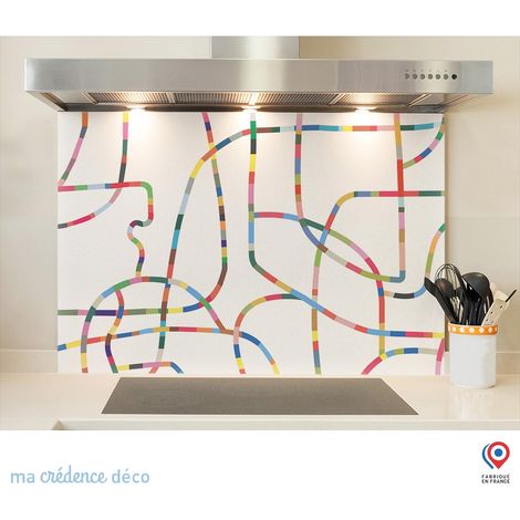 Fond de hotte : Lignes colorées - Verre trempé - 70 cm - 60 cm (1/5)