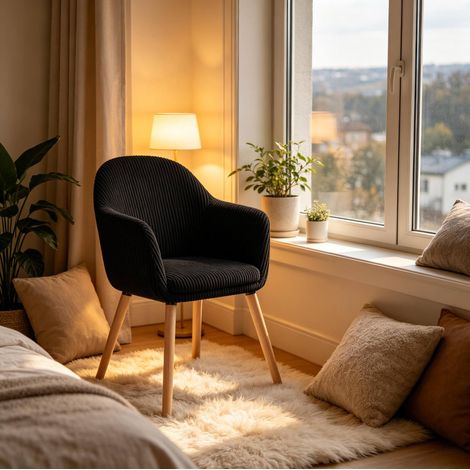 Chaise de salle à manger 53,5x46x83,5 cm en velours noir, confortable, moderne pour salon FloraGrace (1/4)