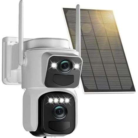 4K Wireless Outdoor WiFi Surveillance Camera, 8MP Dual Lens Outdoor Solar Camera with Panel, 360° PTZ, Automatic Tracking, Night Vision, Two-Way Audio, IP66