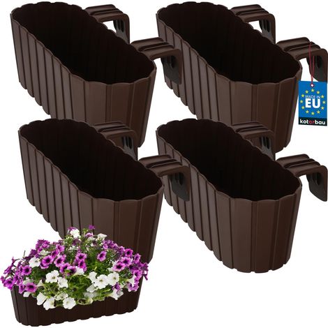 Kotarbau® Jardinière de balcon ovale rustique marron 400 mm, lot de 4 (1/5)