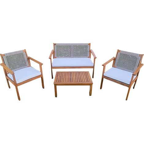 Set Vanna 4pz in acacia e corda color salvia