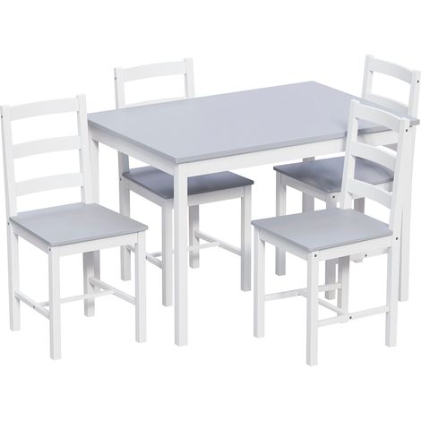 Yorkshire 4 Seater Wooden Dining Table Set Chairs Kitchen Room Furniture, White-&-Grey