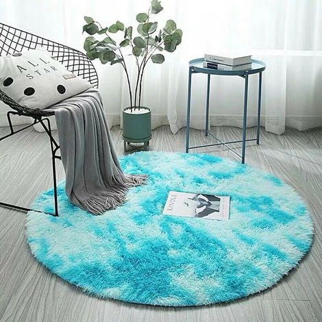 Tapis rond en peluche tie-dye bleu, moquette douce extra large 2XL, carpette confortable pour sol, tapis de sol décoratif (1/4)