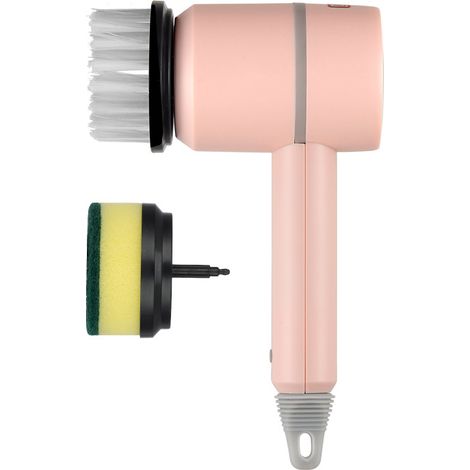 Cepillo de limpieza eléctrico con 3 cabezales, multifuncional, para ollas y lavavajillas, cocina, baño, bañera, vidrio, 1 unidad (rosa)