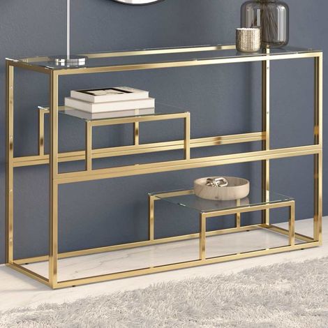 Table console-Table d'entrée doré acier inoxydable et verre trempé 146889 (1/5)