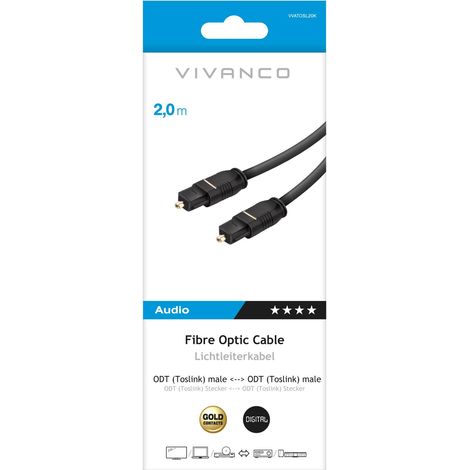 SBS Cavo Fibra Ottica 2 Connettori Toslink Maschio 2 Metri (1/2)