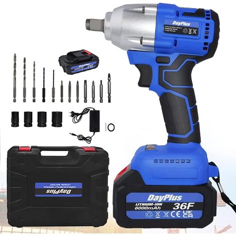 Brushless Cordless Impact Wrench Car Repair Wheel Nut Gun Electric 420 N.M High Torque Impact Wrench Power Wrench Electric Cordless Driver with 4 Sockets + 12 Driver Bits+ 2x 6.0AH Battery (1/5)