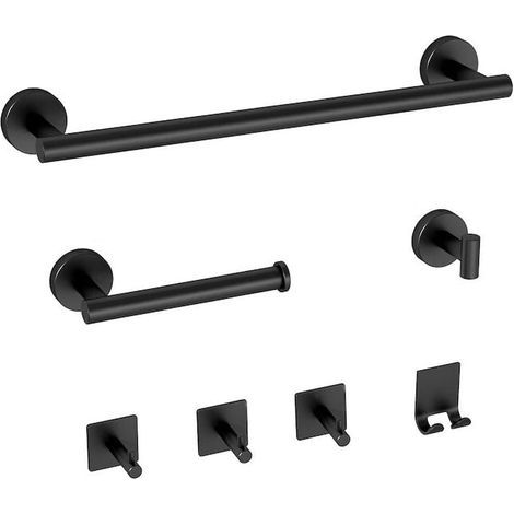 OUYLAF Kit Accessoires Salle de Bain 7 Pieces Porte Serviettes Porte Papier Toilette Crochets Muraux Acier Inoxydable Noir (1/4)