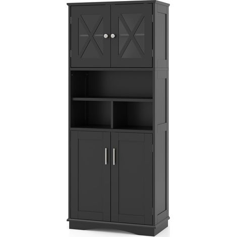 Mueble de baño alto con estantes ajustables, MDF negro (1/5)