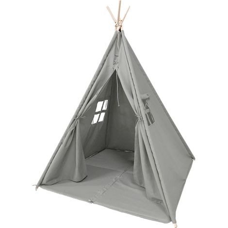 Sunny Alba Tente Tipi Pour Enfants En Gris Tente De Jeu Avec Tapis Pour L’Intérieur / Chambre 120X120 Cm (1/5)
