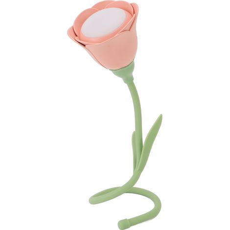 Veilleuse rose en forme de fleur, lampe de table décorative à intensité variable pour chambre à coucher (1/5)