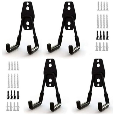 4pcs Crochet de Rangement de Garage en Acier,Stockage outils garage Crochets avec Revêtement Anti-Dérapant Support Lourd pour Accrocher les échelles/vélos/outils de jardin/Cordages