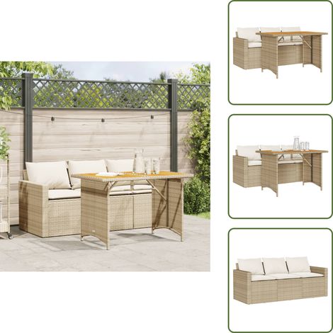 Ensemble à manger de jardin et coussins 2 pcs beige poly rotin - Salon De Jardin - Mobilier De Jardin - Set De Salon De Jardin - Table De Jardin - Chaises De Jardin (1/5)