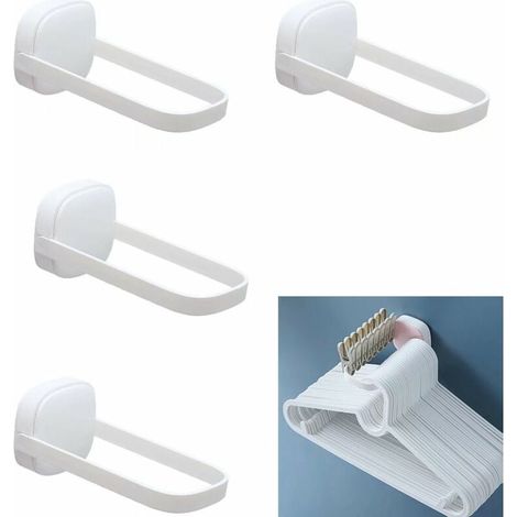 Cintre Support de rangement Viscose Organisateur de rangement sans perforation Ménage Balcon Pliable Crochet à vêtements 4 pièces (blanc) (1/5)