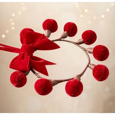 Couronne suspendue petite boule velours rouge 21×18 cm, décoration ornement pour sapin de Noël (1/3)