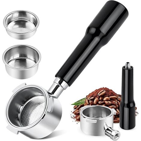 Portafiltro sin fondo，51 mm，con 3 asas，apto para DeLonghi Dedica EC680/EC685/EC885，acero inoxidable，negro (1/5)