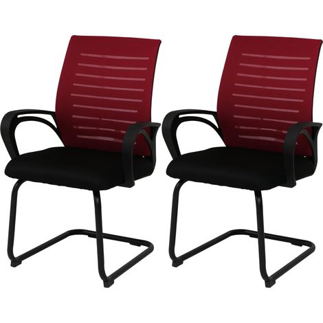 [JAMAIS UTILISÉ] Lot de 2 chaises de conférence HHG-584, chaises visiteurs à piètement luge, tissu/textile (250 g/m²) MVG, rouge, structure noire (1/5)