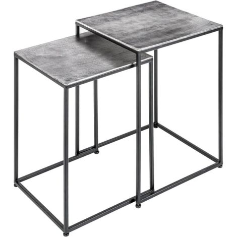 Tavolini da salotto nidificati VORTEX in alluminio grigio testurato e metallo nero - set di 2 tavoli quadrati dal design moderno