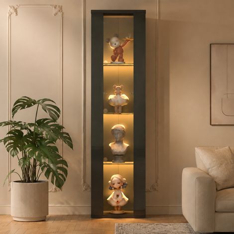 Vitrine en verre multifonction 40 x 29 x 170 cm, LED multicolore, murale, noire DESVIAE (1/5)
