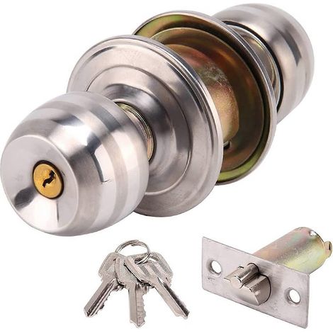 Ensemble de poignées de porte AllRight en acier inoxydable, poignées de porte rondes avec clés, convenant aux maisons, bureaux et lieux de travail. (1/5)