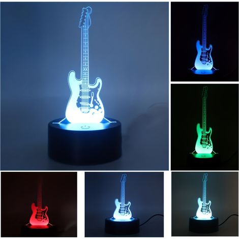 3D-LED-Tischleuchte fürs Schlafzimmer, gitarrenförmiges Nachtlicht, Acryl-Nachttischlampe, warmweißes Licht