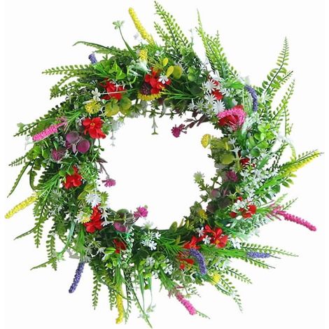 Guirlande Printanière Artificielle - 50 Cm - Fleurs Colorées et Fougères - Décoration Porte Mur Intérieur Extérieur - 1 Pièce (1/4)