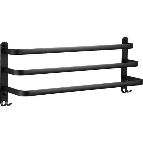 Porte-serviette porte-serviettes mural en aluminium à 3 niveaux avec crochets porte-serviettes noir étanche pour salle de bain cuisine salle de bain - 60 cm, (1/5)