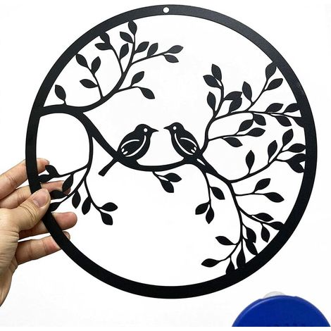 royaluxe- Oiseau sur branche d'arbre - Décoration murale en métal - Décoration murale - Décoration d'intérieur ou d'extérieur - Noir - 28 x 28 cm (1/5)