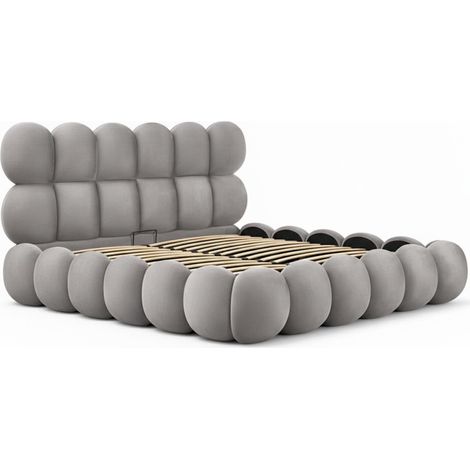 Lit Coffre en Velours "Bubble" 180x200cm Gris (1/5)