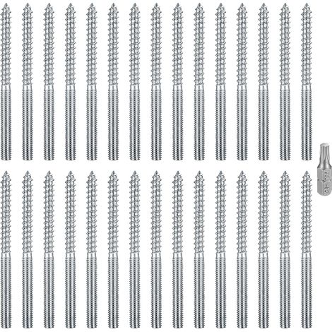 30 - Vis Double Filetage M6 - Boulon Torx Assemblage - Tige Filetée Acier Carbone - Fixation Béton et Bois pour Meubles et Garde-corps - Argent - M6x80mm