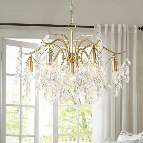 Luxueux Lustre à 9 branches en cristal Lustre Cristal Transparent Plafonnier Lampe à Suspension Verre Cristal Métal Classique pour Chambre à Coucher, Salon, Salle à Manger, Couloir