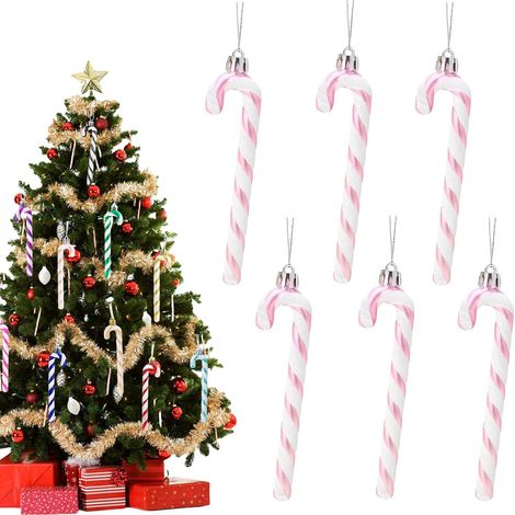 Canne de Bonbons Noël Candy Cane pour Sapins Decoration Noel Christmas Ornament Hooks 13cm 6 Pièces Plastique Rose (1/5)